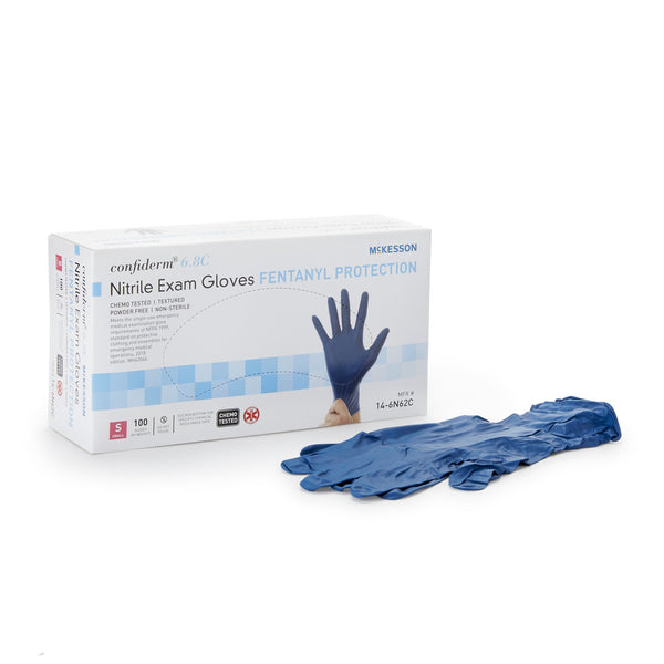 McKesson Confiderm® 6.8C Exam Glove Small NonSterile Nitrile Standard Cuff Length Textured Fingertips Blue Chemo Tested / Fentanyl Tested (1163939_BX) 100/BX