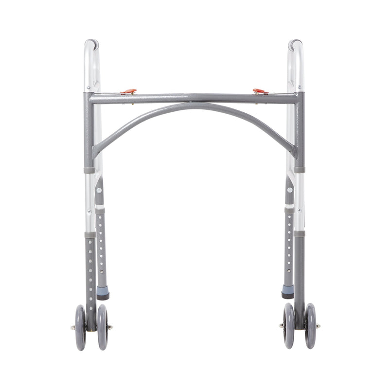 McKesson Bariatric Dual Release Folding Walker with Wheels Adjustable Height Steel Frame 500 lbs. Weight Capacity 32 to 39 Inch Height (1065261_EA) 1/EA