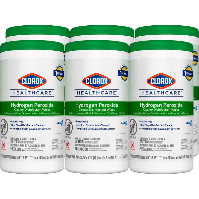 Clorox Healthcare® Surface Disinfectant Cleaner Premoistened Hydrogen Peroxide Based Manual Pull Wipe 155 Count Canister Unscented NonSterile (853530_CT) 1/CT