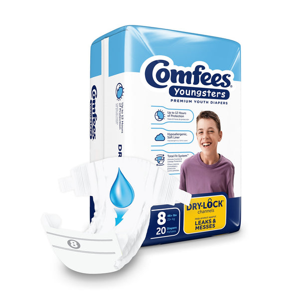 Comfees® Youngsters Unisex Youth Incontinence Brief Size 8 Disposable Heavy Absorbency (1254293_BG) 20/BG