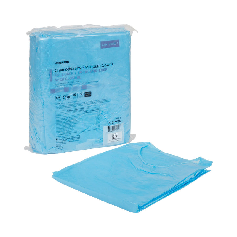 McKesson Chemotherapy Procedure Gown 2X-Large Blue NonSterile AAMI Level 2 / ASTM D6978 Disposable (1177930_CS) 30/CS