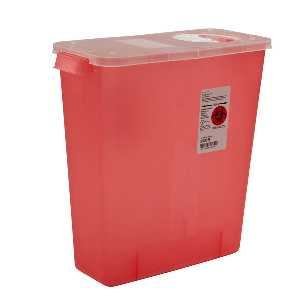 In-Room™ Sharps Container Translucent Red Base 13-3/4 H X 13-3/4 W X 6 D Inch Vertical Entry 3 Gallon (223368_EA) 1/EA