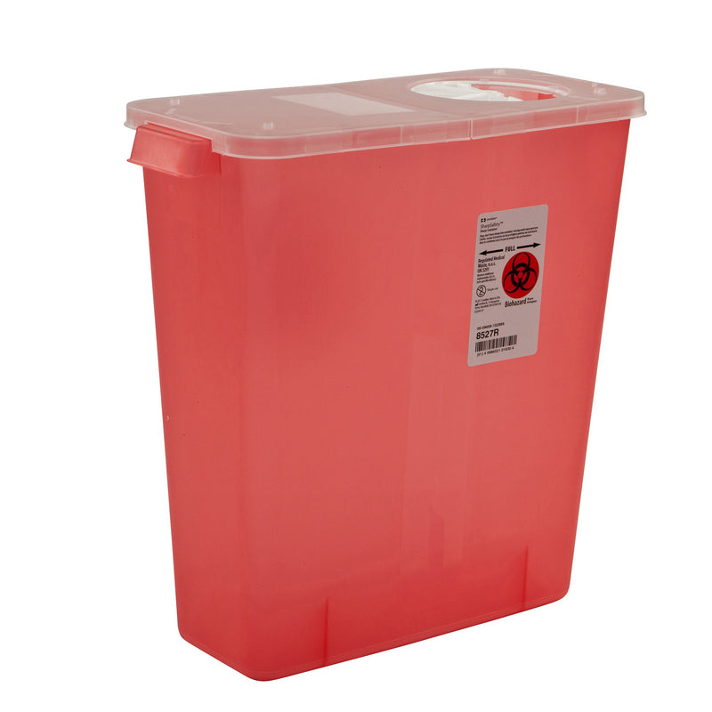 In-Room™ Sharps Container Translucent Red Base 13-3/4 H X 13-3/4 W X 6 D Inch Vertical Entry 3 Gallon (223368_CS) 10/CS