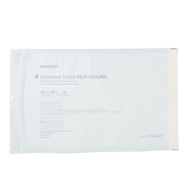 McKesson Sterilization Pouch Ethylene Oxide (EO) Gas / Steam 12 X 18 Inch Transparent Blue / White Self Seal Paper / Film (960948_CS) 1000/CS