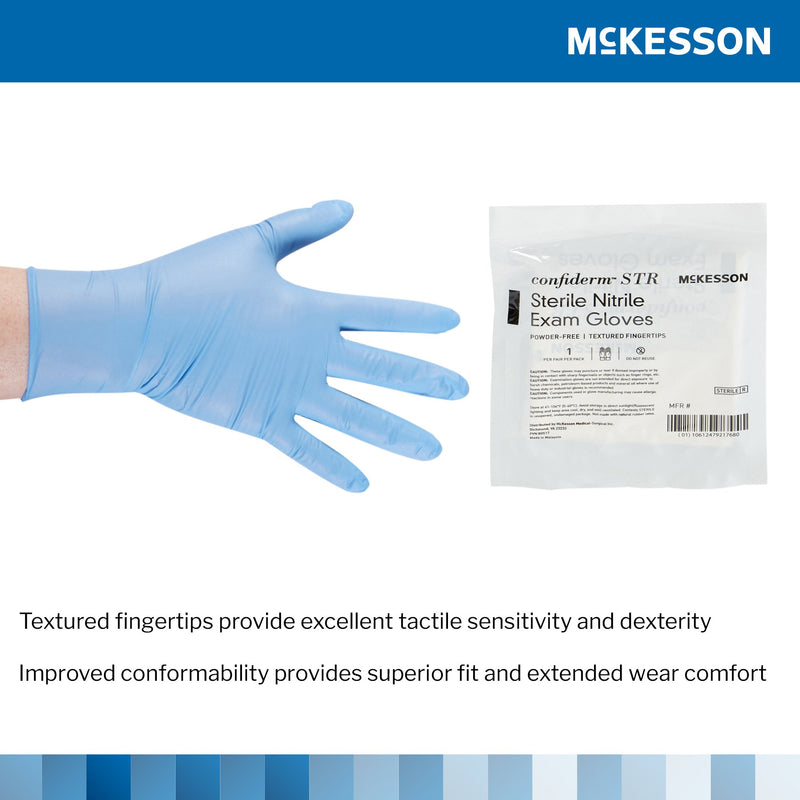 McKesson Confiderm® STR Exam Glove X-Large Sterile Pair Nitrile Standard Cuff Length Textured Fingertips Blue Not Rated (1065408_CS) 200/CS