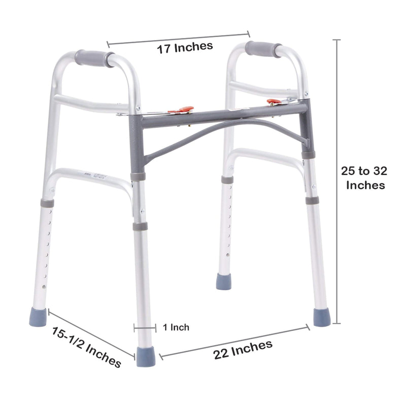 McKesson Dual Release Folding Walker Adjustable Height Aluminum Frame 350 lbs. Weight Capacity 25 to 32 Inch Height (1065260_CS) 4/CS