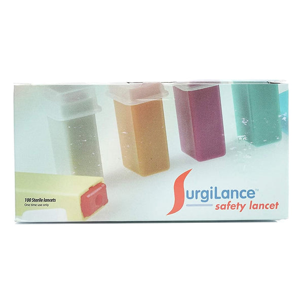 Surgilance® Safety Lancet 21 Gauge Retractable Push Button Activation Finger (511848_BX) 100/BX