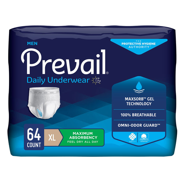 Prevail® Daily Underwear Male Adult Absorbent Underwear Pull On with Tear Away Seams X-Large Disposable Heavy Absorbency (1178182_BG) 16/BG