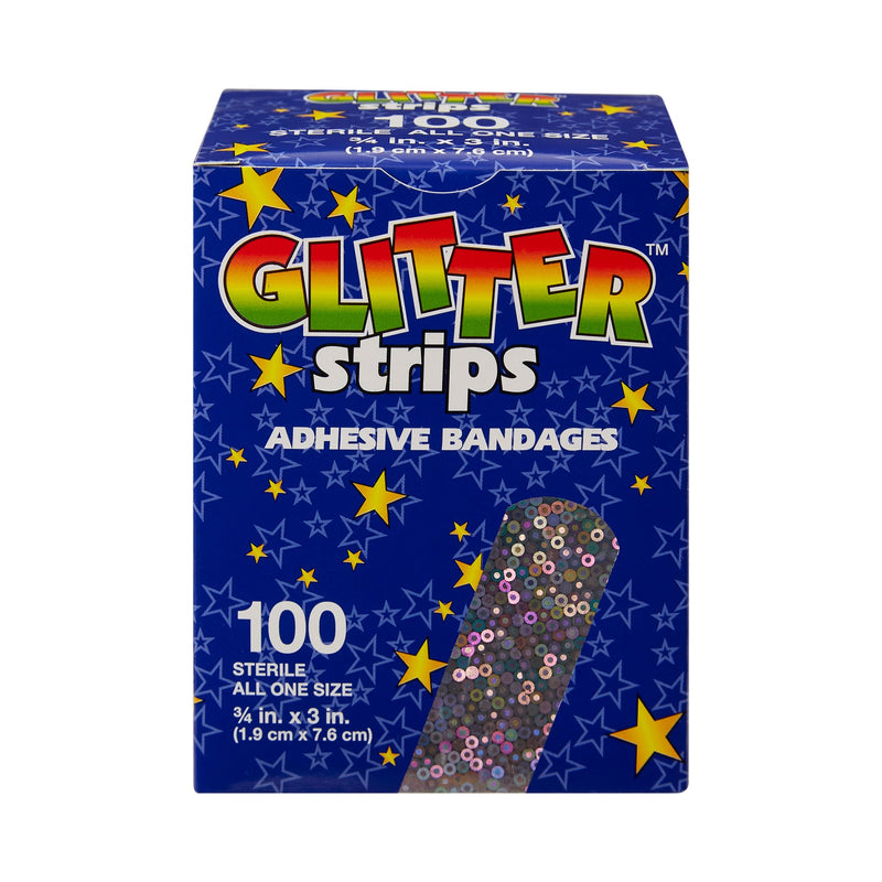 Glitter™ Stat Strip® Adhesive Strip 3/4 X 3 Inch Plastic Rectangle Kid Design (Glitter Strips) Sterile (256700_BX) 100/BX