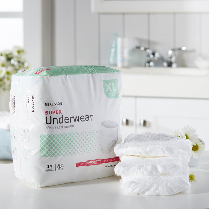McKesson Unisex Adult Absorbent Underwear Pull On with Tear Away Seams X-Large Disposable Moderate Absorbency (1123834_BG) 14/BG
