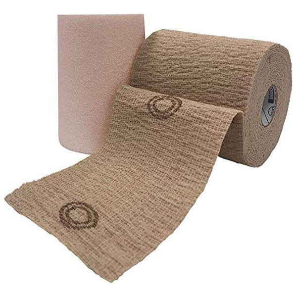 CoFlex® TLC Calamine with Indicators 2 Layer Compression Bandage System 4 Inch X 6 Yard / 4 Inch X 7 Yard Self-adherent / Pull On Closure Tan NonSterile 25 to 30 mmHg (1194368_BX) 1/BX