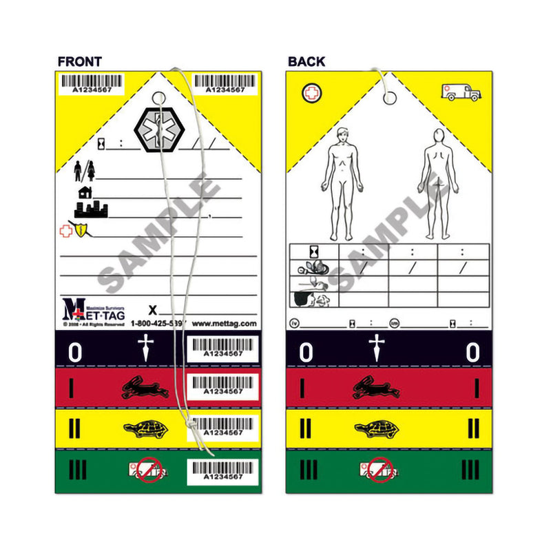 Mettag® Triage Tag For Emergency Sites Green / White / Yellow 4 X 8-1/4 Inch Blood / Water Proof (902733_EA) 1/EA
