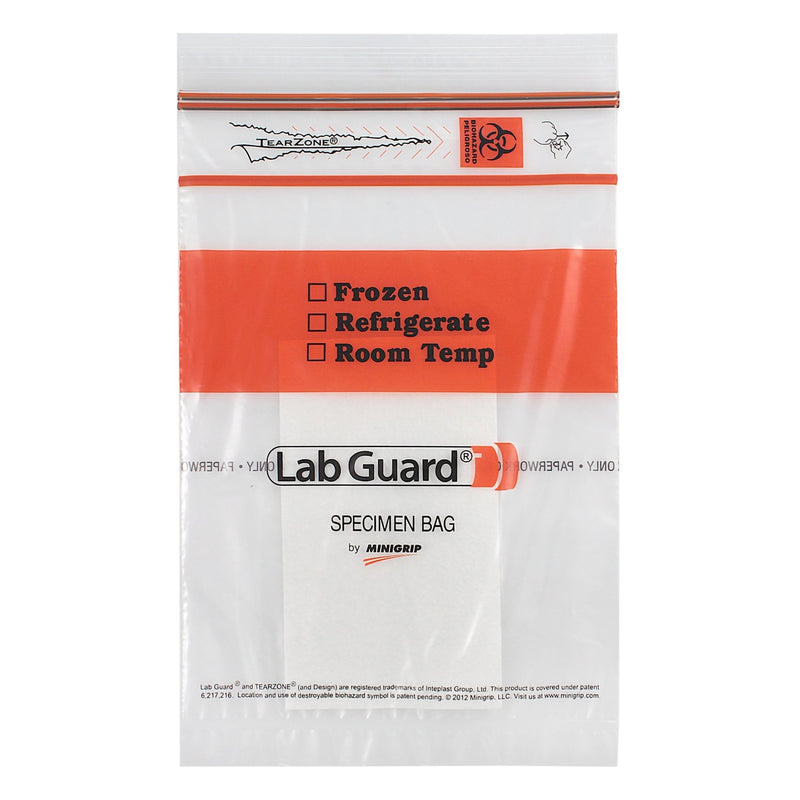 Lab Guard® Double Zipper Specimen Transport Bag with Document Pouch and Absorbent Pad 6 X 9 Inch Zip Closure Biohazard Symbol / Storage Instructions NonSterile (983921_CS) 1000/CS