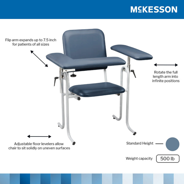 McKesson Blood Drawing Chair 1 Fixed Armrest, 1 Flip Up Armrest Blue (485280_EA) 1/EA