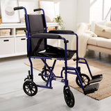 McKesson Transport Chair 19 Inch Seat Width Full Length Arm Swing-Away Footrest Aluminum Frame with Blue Finish (1065256_EA) 1/EA
