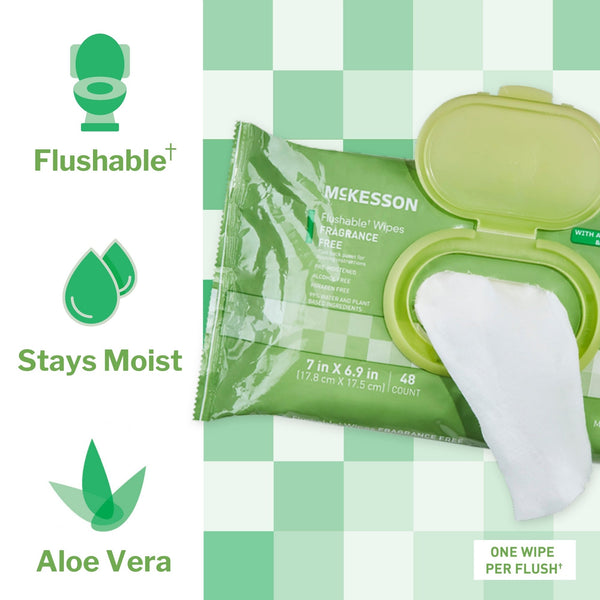 McKesson Flushable Personal Wipe Soft Pack Unscented 48 Count (1241749_CS) 576/CS