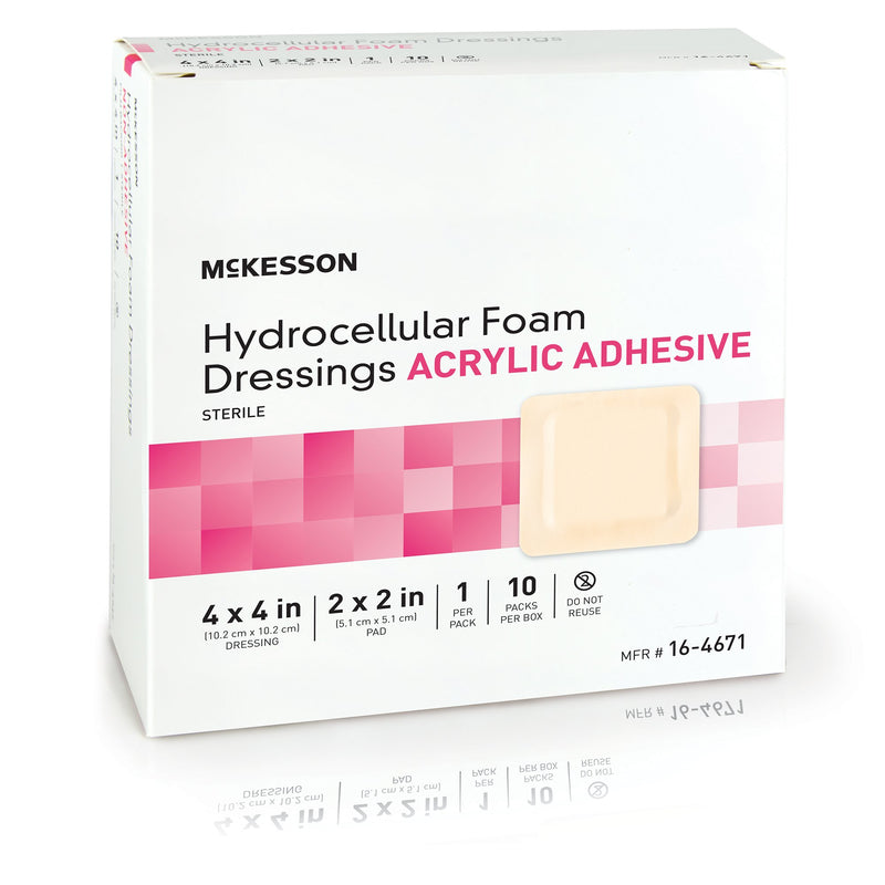 McKesson Foam Dressing 4 X 4 Inch With Border Film Backing Acrylic Adhesive Square Sterile (1138281_EA) 1/EA