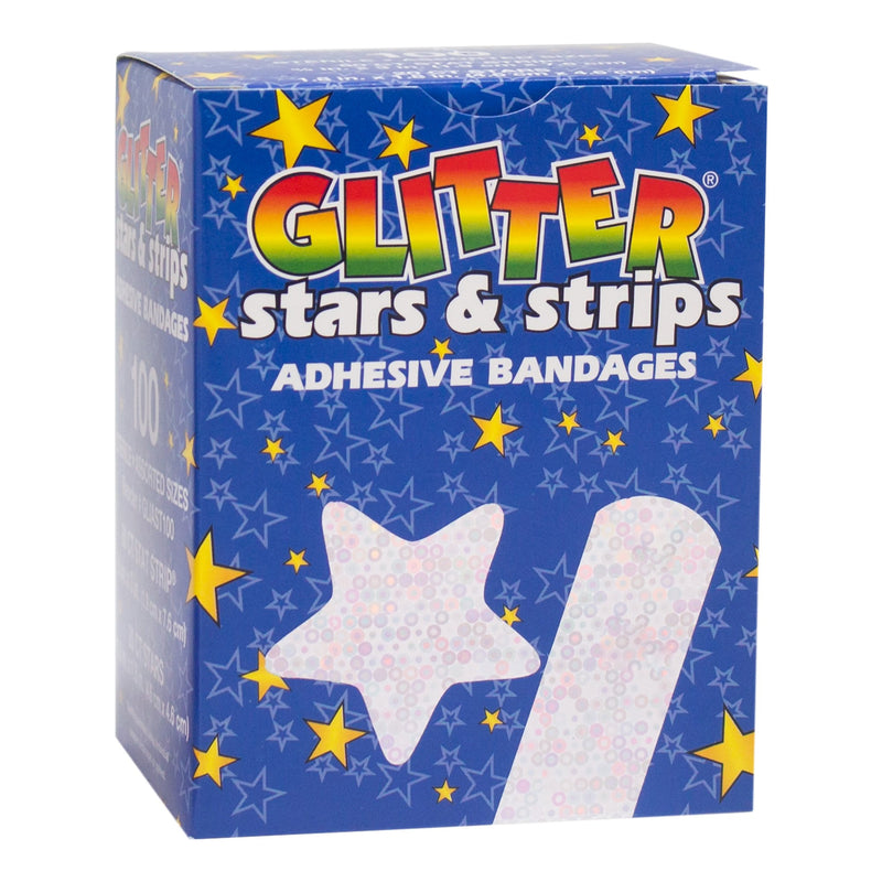 Glitter™ Stat Strip® Adhesive Strip 3/4 X 3 Inch Plastic Rectangle Kid Design (Glitter Stars and Stripes) Sterile (424960_BX) 100/BX