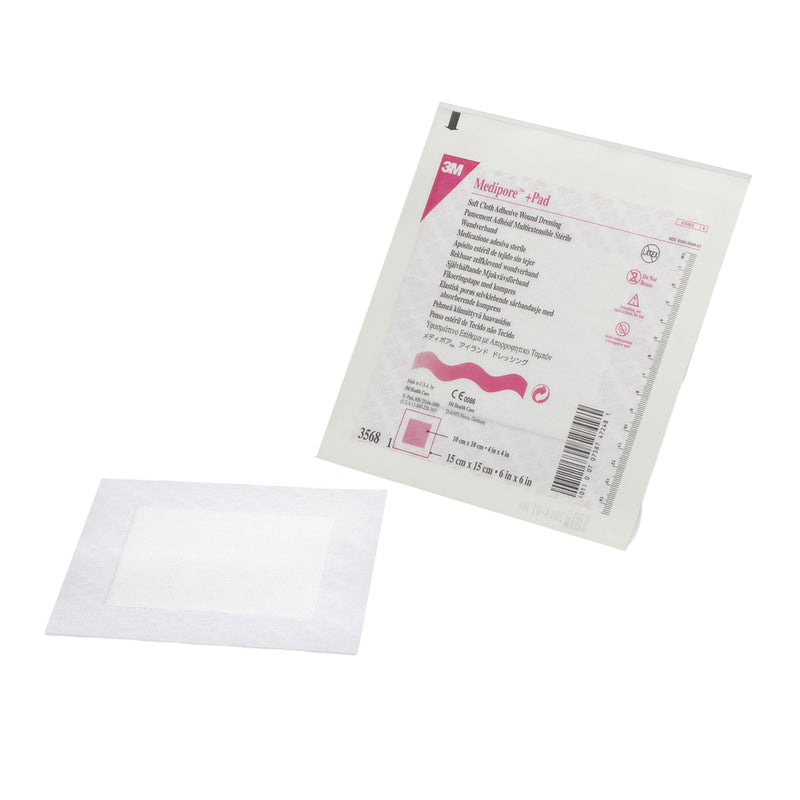3M™ Medipore™ Adhesive Dressing 6 X 6 Inch Soft Cloth Square White Sterile (378957_EA) 1/EA