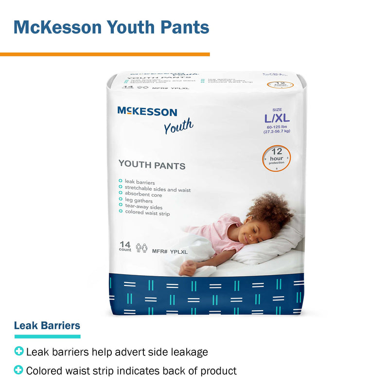 McKesson Unisex Youth Absorbent Underwear Pull On with Tear Away Seams Large / X-Large Disposable Heavy Absorbency (1198055_CS) 56/CS