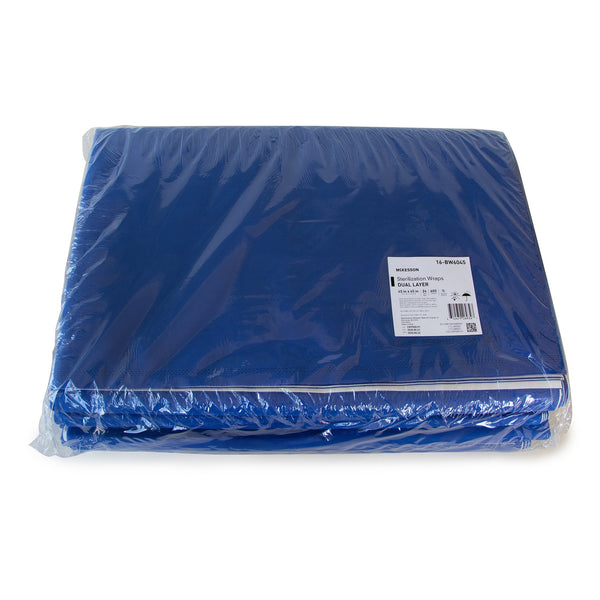 McKesson Sterilization Wrap White / Blue 45 X 45 Inch Dual Layer SMS Polypropylene (1243673_BG) 24/BG