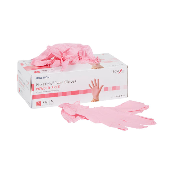 McKesson Pink Nitrile® Exam Glove Small NonSterile Nitrile Standard Cuff Length Textured Fingertips Pink Not Rated (1065401_BX) 250/BX