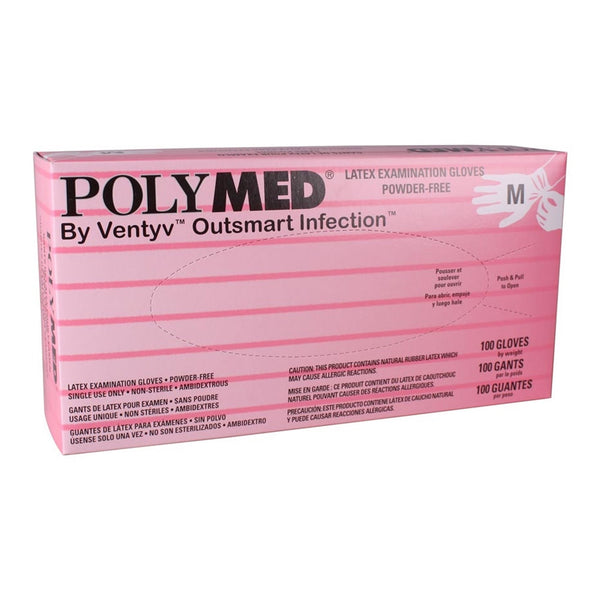 Polymed® Exam Glove Medium NonSterile Latex Standard Cuff Length Fully Textured Ivory Not Rated (349005_CS) 1000/CS