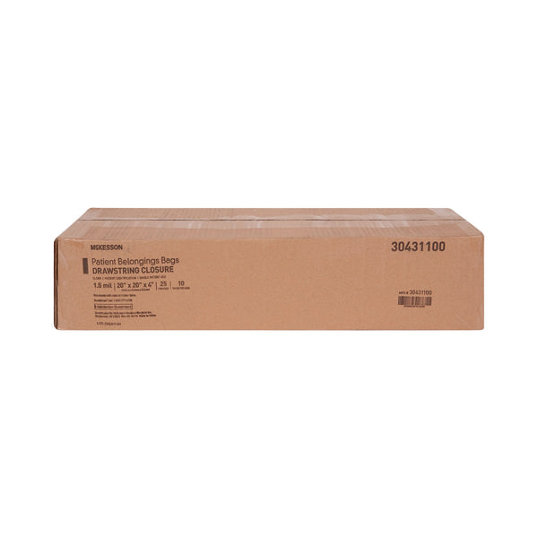 McKesson Patient Belongings Bag 4 X 20 X 20 Inch Polyethylene Drawstring Closure Clear (447887_CS) 250/CS