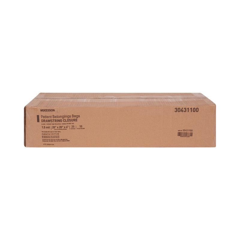 McKesson Patient Belongings Bag 4 X 20 X 20 Inch Polyethylene Drawstring Closure Clear (447887_PK) 25/PK