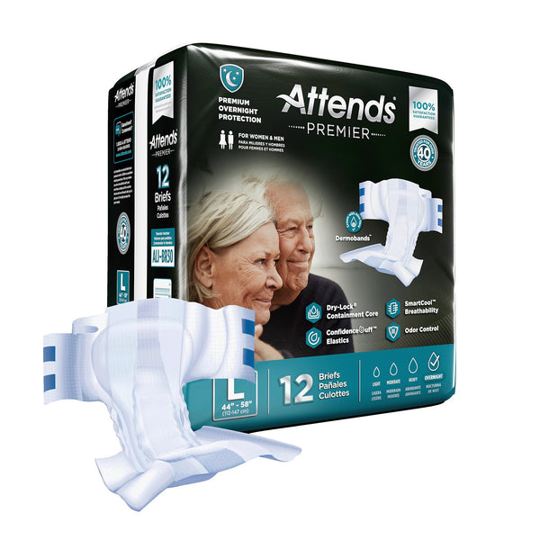 Attends® Premier Unisex Adult Incontinence Brief Large Disposable Heavy Absorbency (1128074_BG) 12/BG