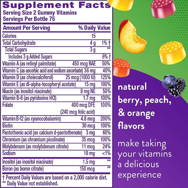 Vitafusion® MultiVites® Multivitamin Supplement Vitamin A / Ascorbic Acid / Vitamin D 2,500 IU - 800 IU - 20 mg Strength Gummy 150 per Bottle Assorted Fruit Flavor (830734_BT) 1/BT