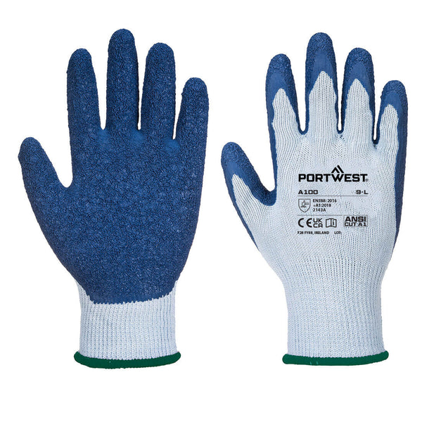 Portwest Grip Glove - Latex, Gray/Blue, Size L (A100G4RL) Each
