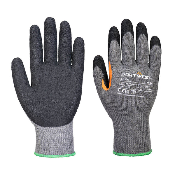 Portwest Grip 10 Latex Reinforced Thumb Glove, Gray/Black, Size S (A106G8RS) Pack of 12