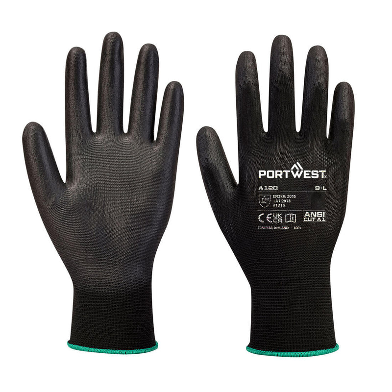 Portwest PU Palm Glove, Black, Size M (A120BKRM) Each