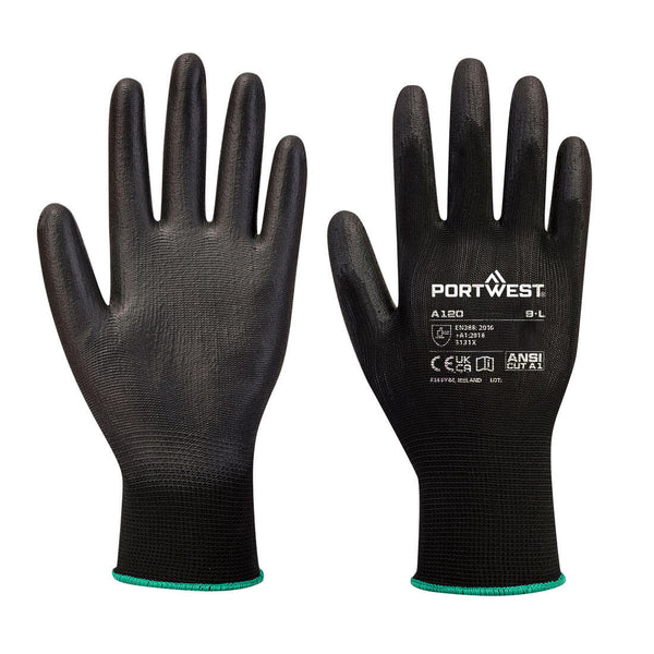 Portwest PU Palm Glove, Black, Size XXXL (A120BKRXXXL) Each