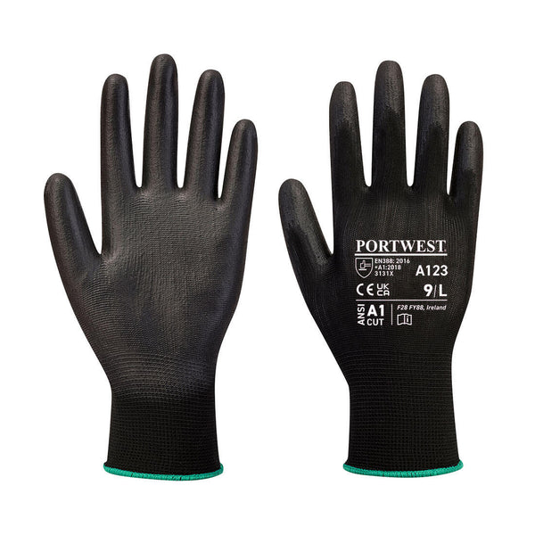 Portwest Latex Free PU Palm Glove - Full Carton (144 Pairs), Black, Size XL (A123K8RXL) Case of 144