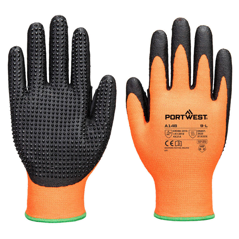 Portwest Grip High Dotted Glove, Orange/Black, Size S (A148O8RS) Each