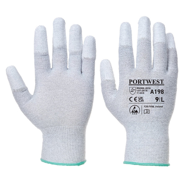 Portwest Antistatic PU Fingertip Glove, Gray, Size XL (A198GRRXL) Each