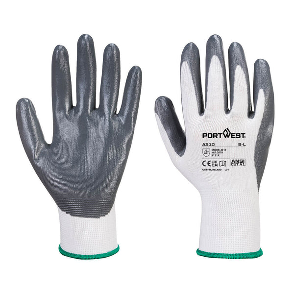 Portwest Flexo Grip Nitrile Glove, Gray/White, Size XS (A310GRWXS) Each