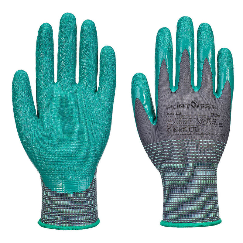 Portwest Grip 15 Nitrile Crinkle Glove, Grey/Green, Size M (A313G3RM) Pack of 12