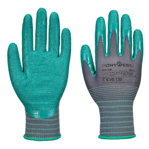 Portwest Grip 15 Nitrile Crinkle Glove, Grey/Green, Size L (A313G3RL) Pack of 12