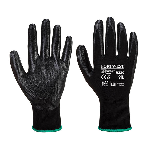 Portwest Dexti-Grip Glove - Nitrile Foam, Black, Size L (A320BKRL) Each
