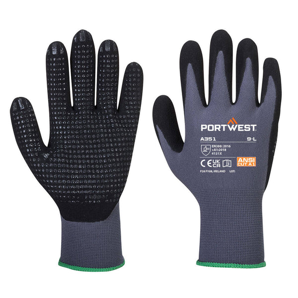 Portwest DermiFlex Plus Glove - Nitrile Foam, Gray/Black, Size L (A351G8RL) Each