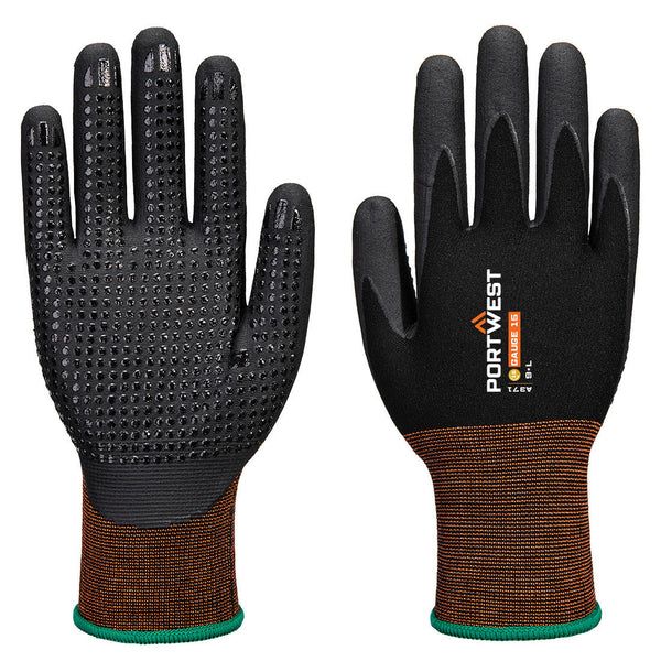 Portwest GP Grip 15 Nitrile Micro foam dotted Glove, Black, Size L (A371K8RL) Each