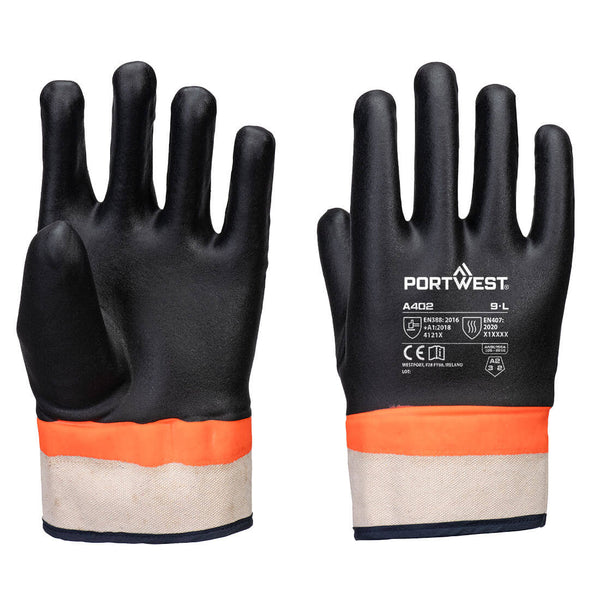 Portwest Grip PVC Double Dipped Sandy Glove, Black/Orange, Size XL (A402K1RXL) Each