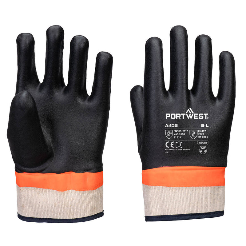 Portwest Grip PVC Double Dipped Sandy Glove, Black/Orange, Size XXXL (A402K1RXXXL) Each