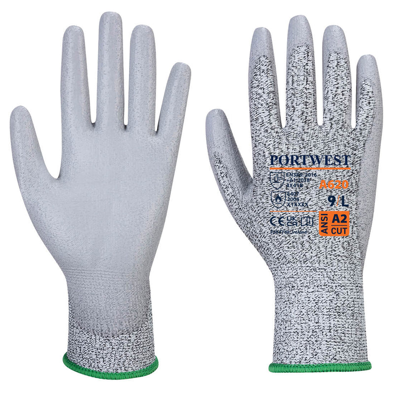 Portwest Cut B13 PU Glove A2, Gray, Size M (A620GRRM) Each
