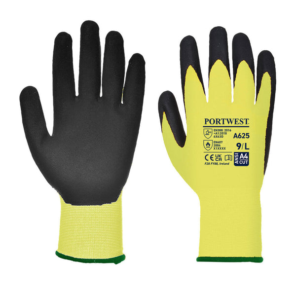 Portwest Cut D13 PU Hi - Vis Glove A4, Yellow/Black, Size XXL (A625Y8RXXL) Each
