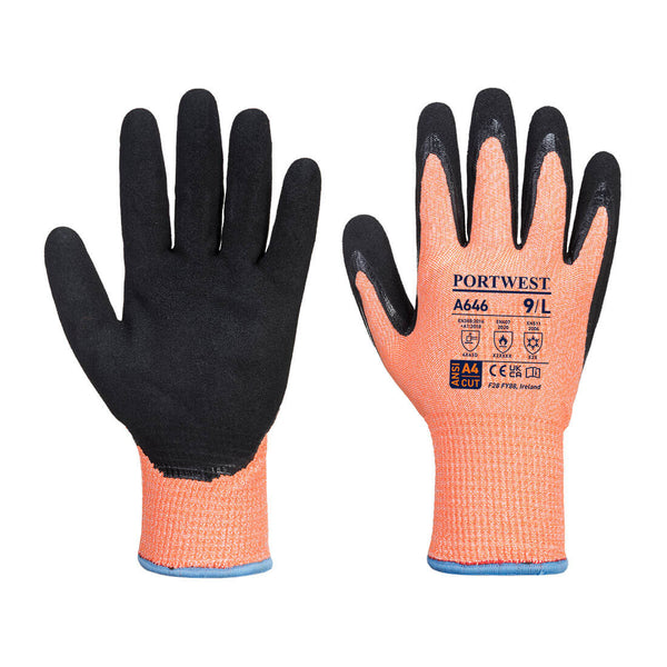Portwest Vis-Tex Winter Cut D13 Nitrile Glove A4, Orange/Black, Size M (A646O8RM) Each