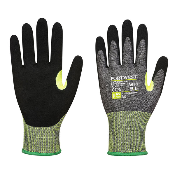 Portwest CS Cut E15 Nitrile Glove A5, Gray/Black, Size L (A650G8RL) Each